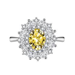 KnSam Damenring, Blumen Design Eheringe mit Oval Zirkonia Gelb, Einstellbare Größe Gelb Ring von KnSam