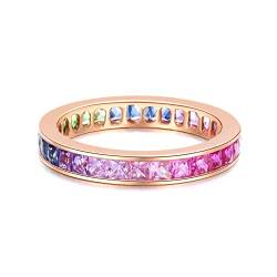 KnSam Echter Goldschmuck 18 Karat Gold Ringe für Frauen, 2.18ct Blauer Saphir Row Bohren Quadrat Form Eheringe Heiratsantrag Ring Rosegold Gr.52 (16.6) von KnSam