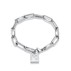 KnSam Edelstahl Armband, Bettelarmband Partnerarmbänder Büroklammer Englischer Anfangsbuchstabe K Paper Clip für Männer-Schmuck, Silber von KnSam