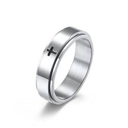 KnSam Edelstahl Herren Hochzeit Ringe, Herrenringe Eheringe Kreuz Lifestyle-Ring für Männer, Silber, Gr.57 (18.1) von KnSam