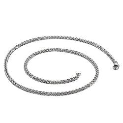 KnSam Edelstahl Weizenkette 50 cm, Halskette Herren Silber Metallkette Lang Breit 3.5MM Hip Hop Edelstahl Halsketten von KnSam