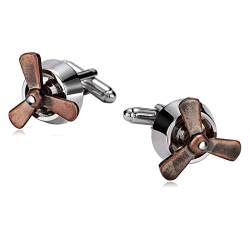 KnSam Edle Manschettenknöpfe, Edelstahl Propeller Flugzeug Cufflinks Set Geschenk für Hochzeit, Verlobung, Valentinstag, Jahrestag, Silber von KnSam