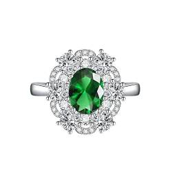 KnSam Ehering Verlobungsring, Blumen Design Versprechen Ring mit Oval Zirkonia Grün, Einstellbare Größe Grün Ring von KnSam