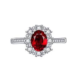 KnSam Eheringe Verlobungsring, Klassiker Design Ehering Vintage mit Oval Zirkonia Rot, Verstellbare Größe Rot Ring von KnSam
