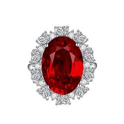 KnSam Eheringe Verlobungsring, Klassiker Design Trauringe Frau mit Oval Zirkonia Rot, Verstellbare Größe Rot Ring von KnSam