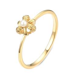 KnSam Gelbgold 9 Karat 375 Ring, Blumen Eheringe mit Perle in Ovalschliff, 9K Gold Trauringe Freundschaftsringe Echt Schmuck von KnSam