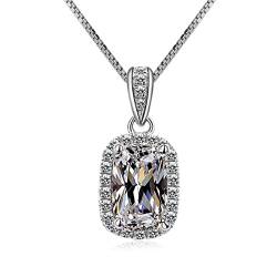 KnSam Halskette Damen Sterling 925er Silber Quadrat Halskette mit Anhänger Zirkonia für Frauen 40cm von KnSam