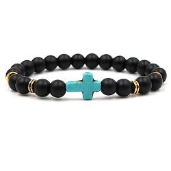 KnSam Naturstein Armband mit Kreuz Anhänger für Pärchen | Chakra Armband mit 8mm Natürlicher Stein | Tolle Geschenkidee | 19CM von KnSam