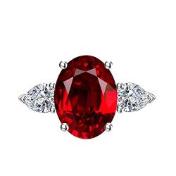 KnSam Ring Damen Hochzeit, Klassiker Design Ehering Frau mit Oval Zirkonia Rot, Einstellbare Größe Rot Ring von KnSam