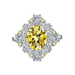 KnSam Ring Damen Hochzeit, Retro Blumen Design Ehering Frau mit Oval Zirkonia Gelb, Verstellbare Größe Gelb Ring von KnSam