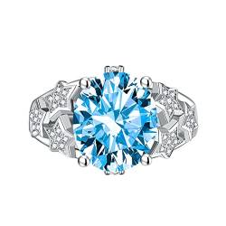 KnSam Ring Damen Hochzeit, Stern Design Ehering Frau mit Zirkonia Blau, Einstellbare Größe Blau Ring von KnSam