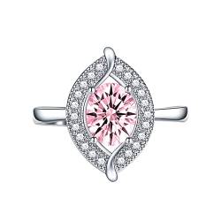 KnSam Ring Damen Vintage, Vintage Blatt Design Eheringe Vintage mit Oval Zirkonia Rosa, Einstellbare Größe Rosa Ring von KnSam