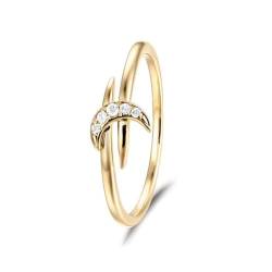 KnSam Ring Gelbgold 18K, Mond Ring Hochzeit Vintage mit Diamant in Ovalschliff, Au 750 Versprechen Ring Ehering Vintage Echter Schmuck von KnSam