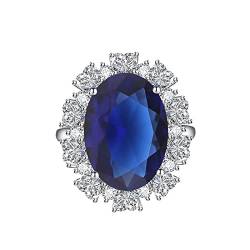 KnSam Ring Verlobung Damen, Klassiker Design Ehering Frau mit Oval Zirkonia Marineblau, Einstellbare Größe Marineblau Ring von KnSam