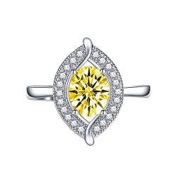 KnSam Ring Verlobung Damen, Vintage Blatt Design Ehering Frau mit Oval Zirkonia Gelb, Verstellbare Größe Gelb Ring von KnSam