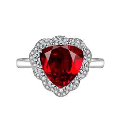 KnSam Ringe Damen Freundin, Blumen Design Eheringe Damen Einzeln mit Triangel Zirkonia Rot, Einstellbare Größe Rot Ring von KnSam