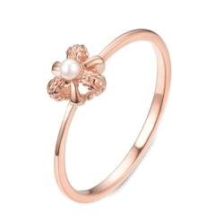 KnSam Rosegold 9K Au375 Ring, Blumen Eheringe mit Perle in Ovalschliff, 375 Gold Pärchen Ringe Bandringe Echtschmuck von KnSam