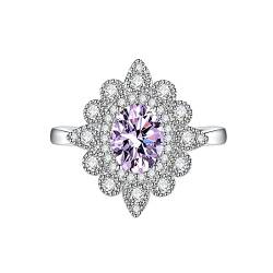 KnSam Verlobungs Ringe Damen, Blumen Design Eheringe Frau mit Oval Zirkonia Lila, Verstellbare Größe Lila Ring von KnSam