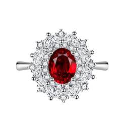 KnSam Verlobungs Ringe Frauen, Blumen Design Ehering Vintage mit Oval Zirkonia Rot, Einstellbare Größe Rot Ring von KnSam