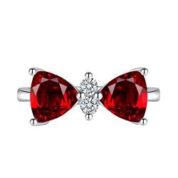 KnSam Verlobungsring Damen, Bow Knot Design Ring Ehering Damen mit Zirkonia Rot, Verstellbare Größe Rot Ring von KnSam