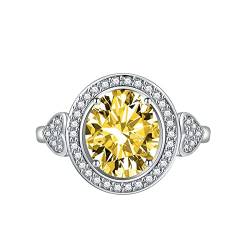 KnSam Verlobungsring Damen, Klassiker Design Ehe Ring Frau mit Oval Zirkonia Gelb, Einstellbare Größe Gelb Ring von KnSam