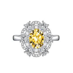 KnSam Verlobungsring Nordisch, Blumen Design Eheringe Frau mit Oval Zirkonia Gelb, Einstellbare Größe Gelb Ring von KnSam