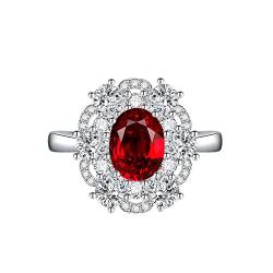 KnSam Verlobungsring Nordisch, Blumen Design Eheringe Frau mit Oval Zirkonia Rot, Verstellbare Größe Rot Ring von KnSam
