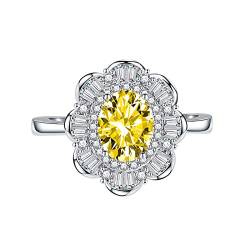 KnSam Verlobungsringe Damen, Blumen Design Freundschaftsring Frauen mit Oval Zirkonia Gelb, Verstellbare Größe Gelb Ring von KnSam