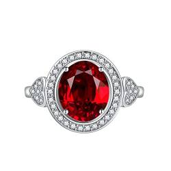 KnSam Verlobungsringe Damen, Klassiker Design Ehering Frauen mit Oval Zirkonia Rot, Verstellbare Größe Rot Ring von KnSam