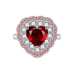 KnSam Vintage Ringe Damen, Herz Design Eheringe Damen mit Herz Zirkonia Rot, Einstellbare Größe Rot Ring von KnSam