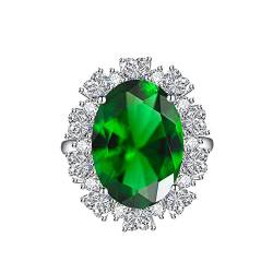 KnSam Vintage Ringe Damen, Klassiker Design Eheringe Damen mit Oval Zirkonia Grün, Einstellbare Größe Grün Ring von KnSam
