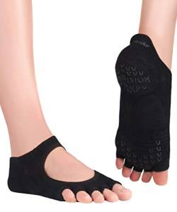 Knitido Kasumi, Offene Yoga-Zehensocken mit Grip, Bio-Baumwolle, Damen, Größe:35-38, Farbe :schwarz (09) von Knitido