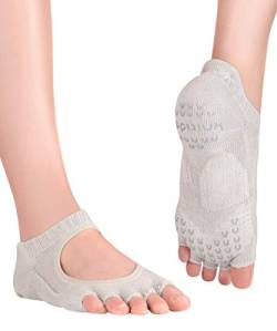 Knitido Kasumi, Offene Yoga-Zehensocken mit Grip, Bio-Baumwolle, Damen, Größe:39-42, Farbe :mittelgrau (15) von Knitido