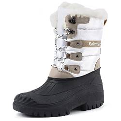 Knixmax Damen Schneestiefel Winterstiefel Warme Gefüttert Hoch Winterschuhe rutschfest Wasserdicht Gummilaufsohle Weiß Gr.38EU von Knixmax