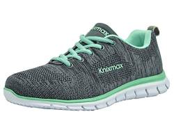 Knixmax Damen Sneaker Leichte Laufschuhe Sportschuhe Atmungsaktiv Bequem Turnschuhe Fitnessschuhe Knit Grau-Grün Frauen Gr.38 EU von Knixmax