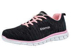 Knixmax Damen Sneaker Leichte Laufschuhe Sportschuhe Atmungsaktiv Bequem Turnschuhe Fitnessschuhe Knit Schwarz-Pink Frauen Gr.38 EU von Knixmax