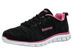 Knixmax Damen Sneaker Leichte Laufschuhe Sportschuhe Atmungsaktiv Bequem Turnschuhe Fitnessschuhe Knit Schwarz-Rosa Frauen Gr.38 EU von Knixmax