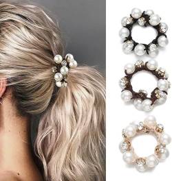 Haargummis Schwarz Elastische Haargummis Perlen Haarbänder Kristall Haarseile Haarschmuck für Frauen und Mädchen (3 Stück) von KnoRRs