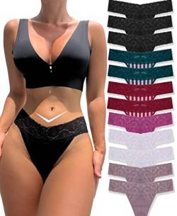 BeReady Baumwoll-Tangas für Damen, sexy V-Taille, Spitze, Damen-Unterwäsche, atmungsaktiv, T-Rücken, Tanga, 12 Stück, 12er-Pack, Mehrfarbig, Medium von Knowyou