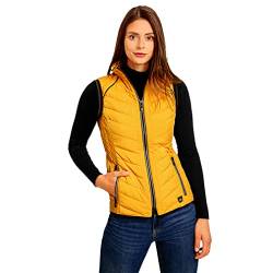 Knuffelwuff Damen Weste Riverside Größe: XL / 42 Gelb - Leichte atmungsaktive wasserabweisende Steppweste mit vielen Taschen für Outdoor, Wandern, Reisen, Gassi gehen - Windbreaker Übergangsjacke von Knuffelwuff