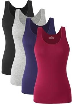 Knuffnee Damen Stretch Unterhemd Basic Tank Tops Workout Unterhemden Tops 4er Pack Schwarz/Grau/Dunkelblau/Weinrot L von Knuffnee