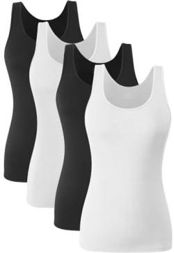Knuffnee Damen Stretch Unterhemd Basic Tank Tops Workout Unterhemden Tops 4er Pack Schwarz/Weiß/Schwarz/Weiß L von Knuffnee