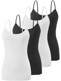 Knuffnee Damen Unterhemden Verstellbare Spaghetti Tops Basic Cami Tank Top 4er Pack Schwarz/Weiß/Schwarz/Weiß L von Knuffnee