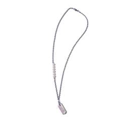 Herren Barock Perlenkette Süßwasser-Zuchtperlen Halskette für Männer Bestes Geschenk für Ihren Freund, M, Titan, Perle von KoDeer