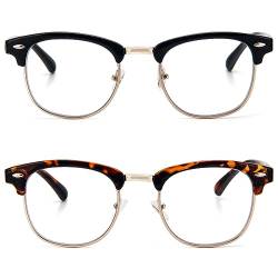 KoKoBin 2er Pack Retro Männer und Frauen runde Lesebrille mit leichtem Anti-Blaulicht Computerbrille Metallrahmen (Schwarz/Leopard, 2) von KoKoBin