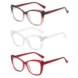 KoKoBin 3er-Pack Katzenaugen-Lesebrille modische Brillen mit großem Rahmen bequeme Verdunkelungsbrille Anti-Blaulicht-Brille (3 Paare, 2.5) von KoKoBin