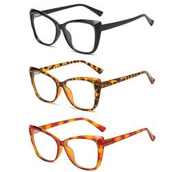 KoKoBin 3er-Pack Katzenaugen-Lesebrille modische Brillen mit großem Rahmen bequeme Verdunkelungsbrille Anti-Blaulicht-Brille (3er-Pack, 1.5) von KoKoBin