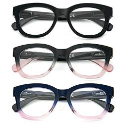 KoKoBin 3er Pack Retro Oversized Lesebrille für Damen und Herren Anti-Licht Blau Komfort mit Federscharnier Brille (3 Pack, 2) von KoKoBin