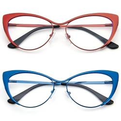 KoKoBin Katzenaugen Lesebrille - 2 Pack Metallrahmen und Federscharnierbrillen mit Anti-Blaulicht, Lesebrillen für Männer und Frauen (2 Pack (blau-rot), 2.5, Dioptrien) von KoKoBin