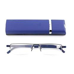 KoKoBin Ultraleichte TR90 Lesebrillen Herren Damen Klassische Metall Sehhilfe Halbrandbrille Schmal Stil Brille Lesehilfe mit Etui und Brillenputztuch(Blau,+3.25) von KoKoBin